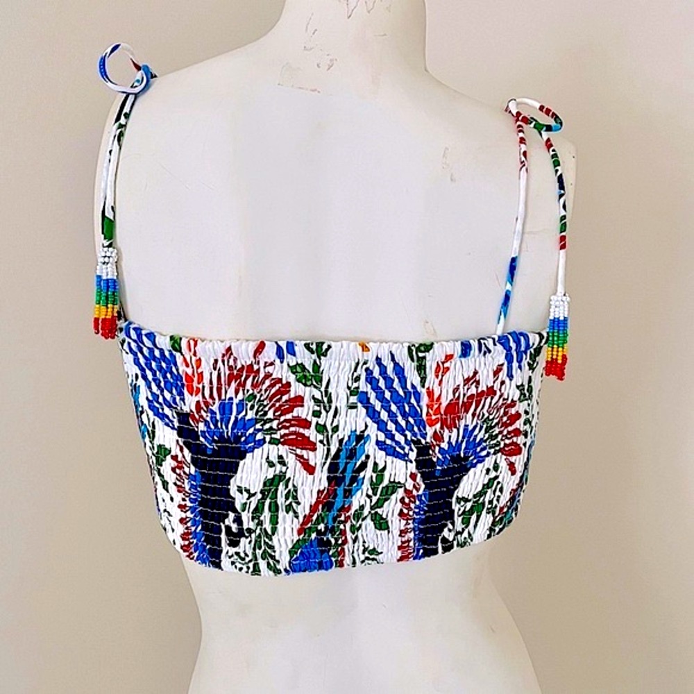 NEW House of Harlow 1960 smocked bandeau top with beaded tassel ties - Picture 3 of 5
